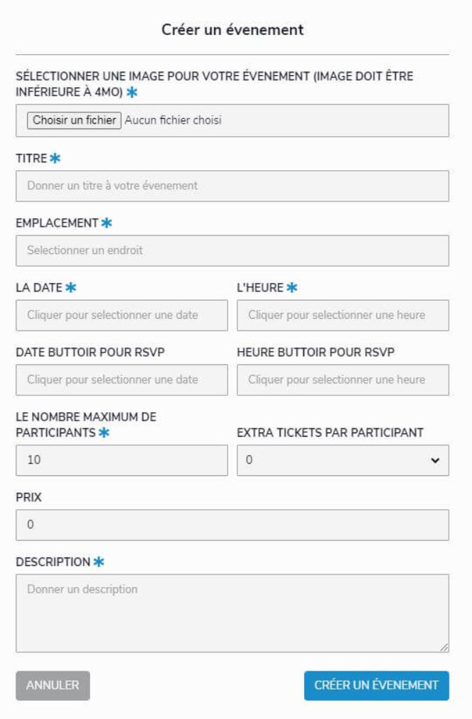 attractive world creer un evenement