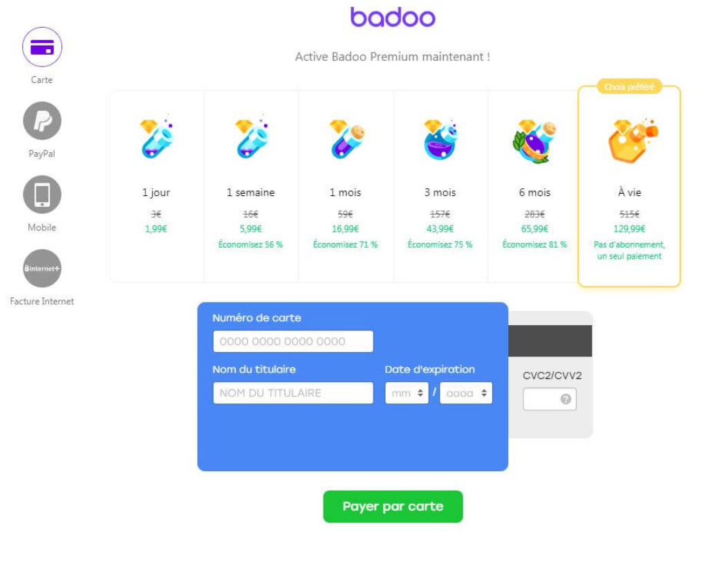 badoo payer par carte