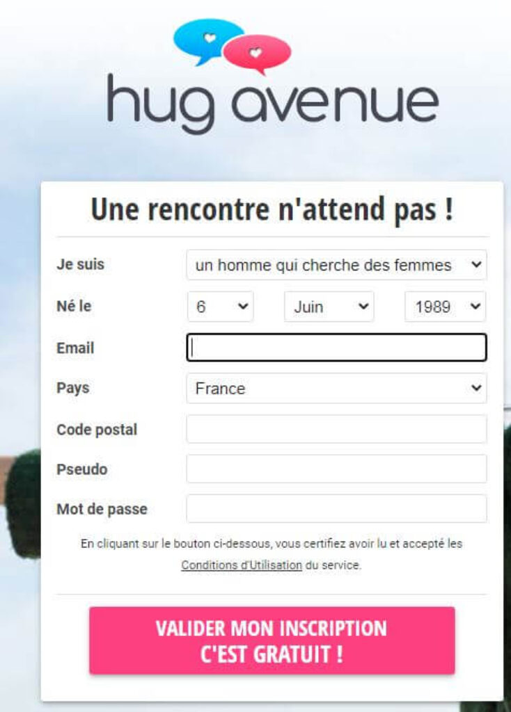 hug avenue valider mon inscriprion
